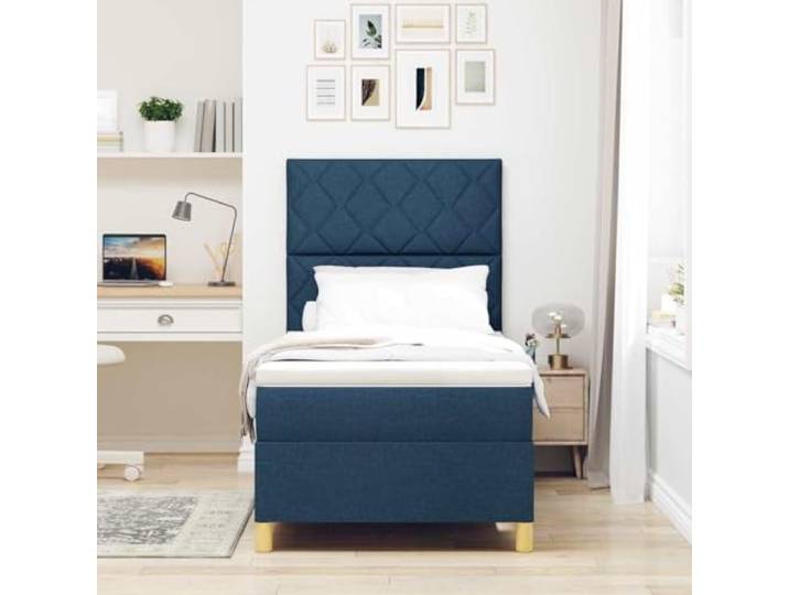 KTHLBRH Boxspringbett mit Kopfteil Blau 100 x 200 cm Ergonomisches Design, strapazierfähiger Stoff, verstellbares Kopfteil, für moderne Räume