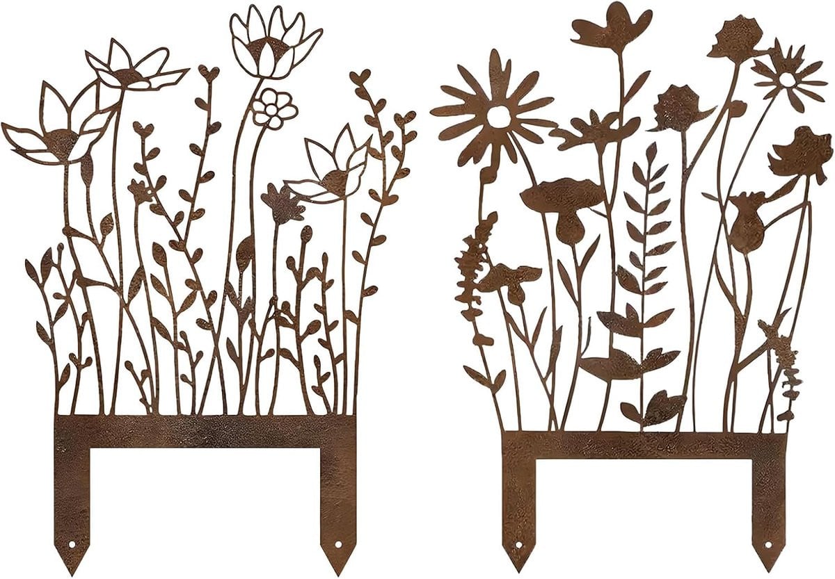 Set van 2 roestkleurige tuinstekers voor decoratie in de tuin, op het gazon of balkon