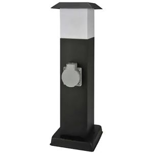 Unitec Wegeleuchte 30261, schwarz, mit 230 V Netzstrom, Pollerleuchte, E27-Fassung, IP44, mit Steckdose, Höhe 41 cm