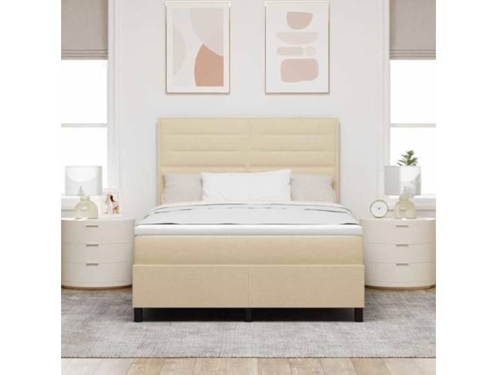 KTHLBRH Boxspringbett mit Matratze, Creme, 140 x 200 cm Box Spring, modern, atmungsaktiver Stoff, Gestell aus Holz und Kiefer, mittelharte Matratze