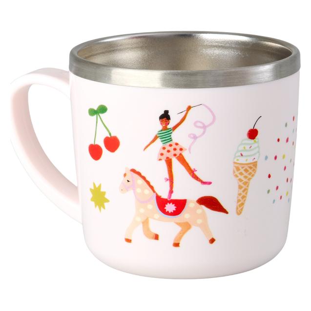 Rice - Stainless Steel Baby Cup with Handle and Fixed Cover - Pink Fun Fair Print - 260 ml (5708315281569)