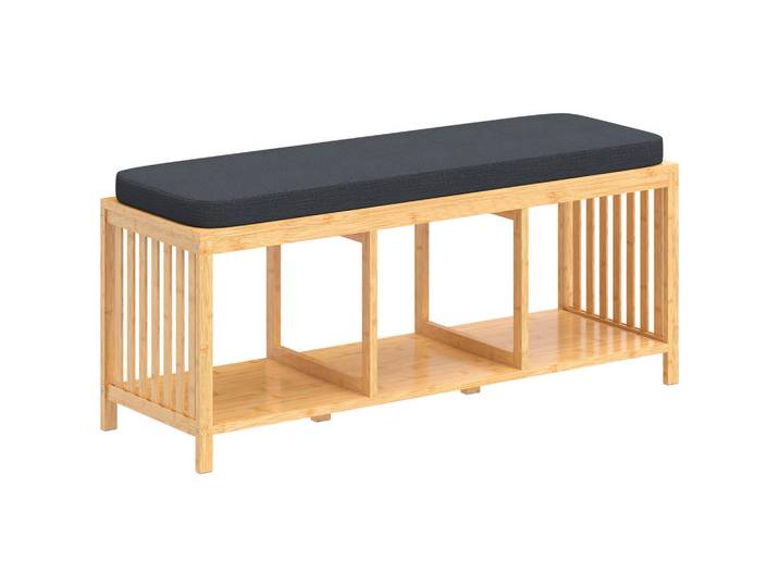 Homcom Schuhbank Bambus Polyester Naturholz, Naturfarben, Holz, 102x45x33 cm, Garderobe, Schuhaufbewahrung, Schuhregale