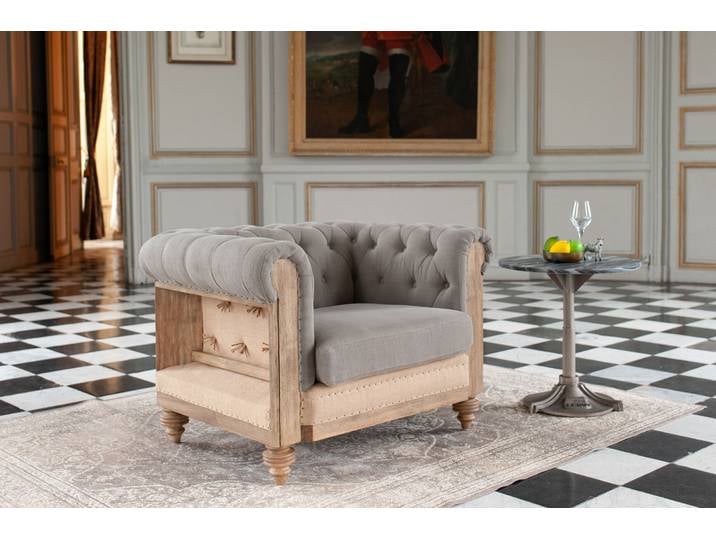 Fauteuil chesterfield en lin et coton gris Montaigu