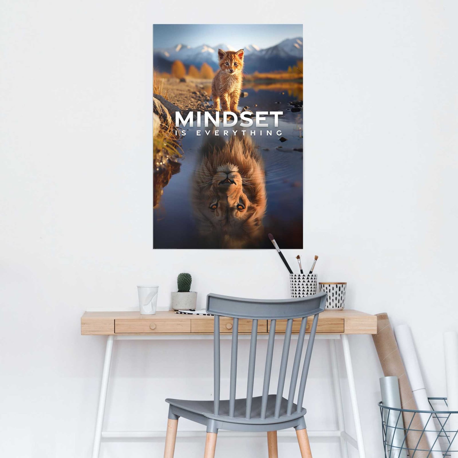 home24 Poster Mindset Is Everything, papier, meerdere kleuren, Breedte: 61 cm, Hoogte: 92 cm