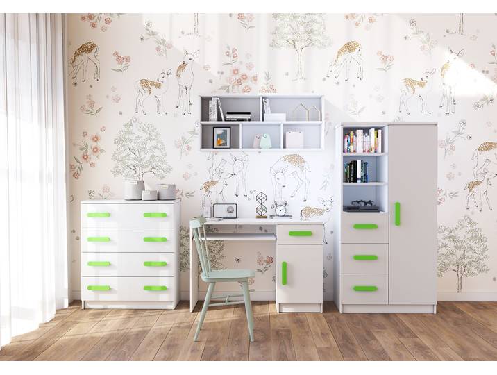 Kinderzimmer Komplett - Set JONAS I 05 (4-teilig) Weiß Weiß Limette