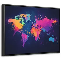LEINWAND Bilder mit Rahmen - Weltkarte - Bunt - Graffiti - 40x30
