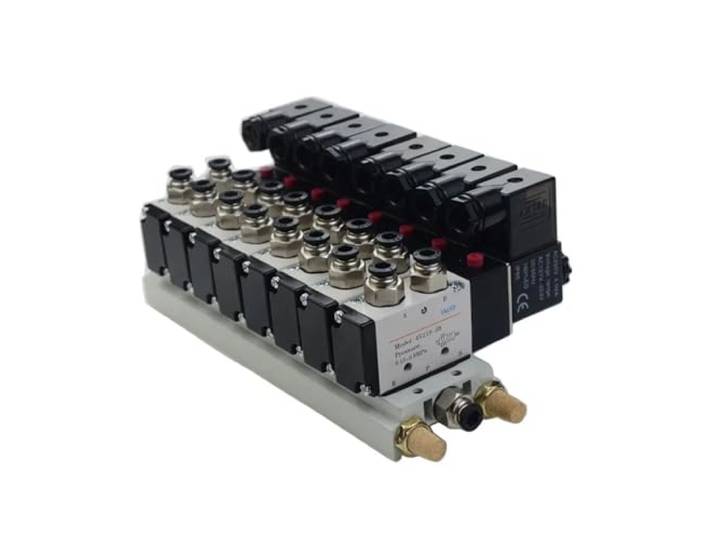 Magnetventil-Mehrwegekombination 4V210-08 Verteilerstationen DC12V 24V AC220V mit Armaturen, 5 Anschlüsse, 2-Positionsventile(6 Stations)