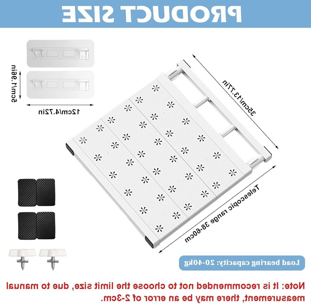 Verstelbare inlegplanken voor kledingkast, rek systeem voor opbergen, breedte: 35-60 cm, zilver