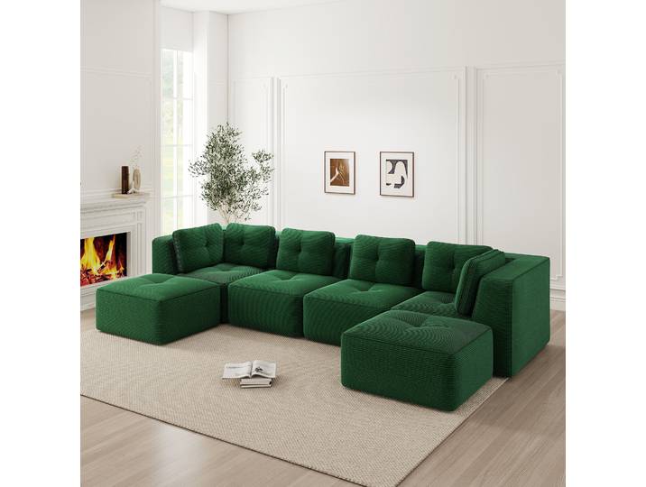 Redom - Canapé D'Angle Modulaire En Velours Côtelé Vert\, Sans Montage\, Design Antidérapant\, Larges Accoudoirs