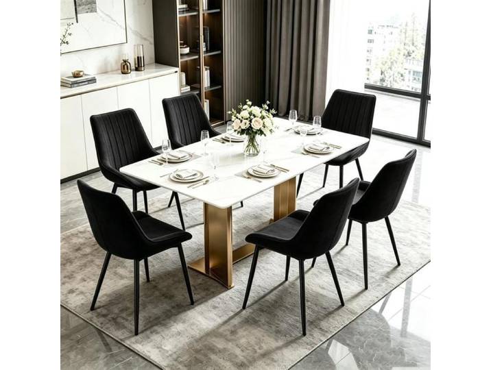 Chleby Lot de 6 Chaise Salle à Manger Chaises Tissu Technique Design Scandinave Moderne Pieds Métal Noir Pour Cuisine 50x39x85cm