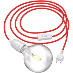 ledscom.de 3 m Textilkabel LEHA II Stecker, Schalter, Porzellan, rot + LED Lampe 838lm warmweiß