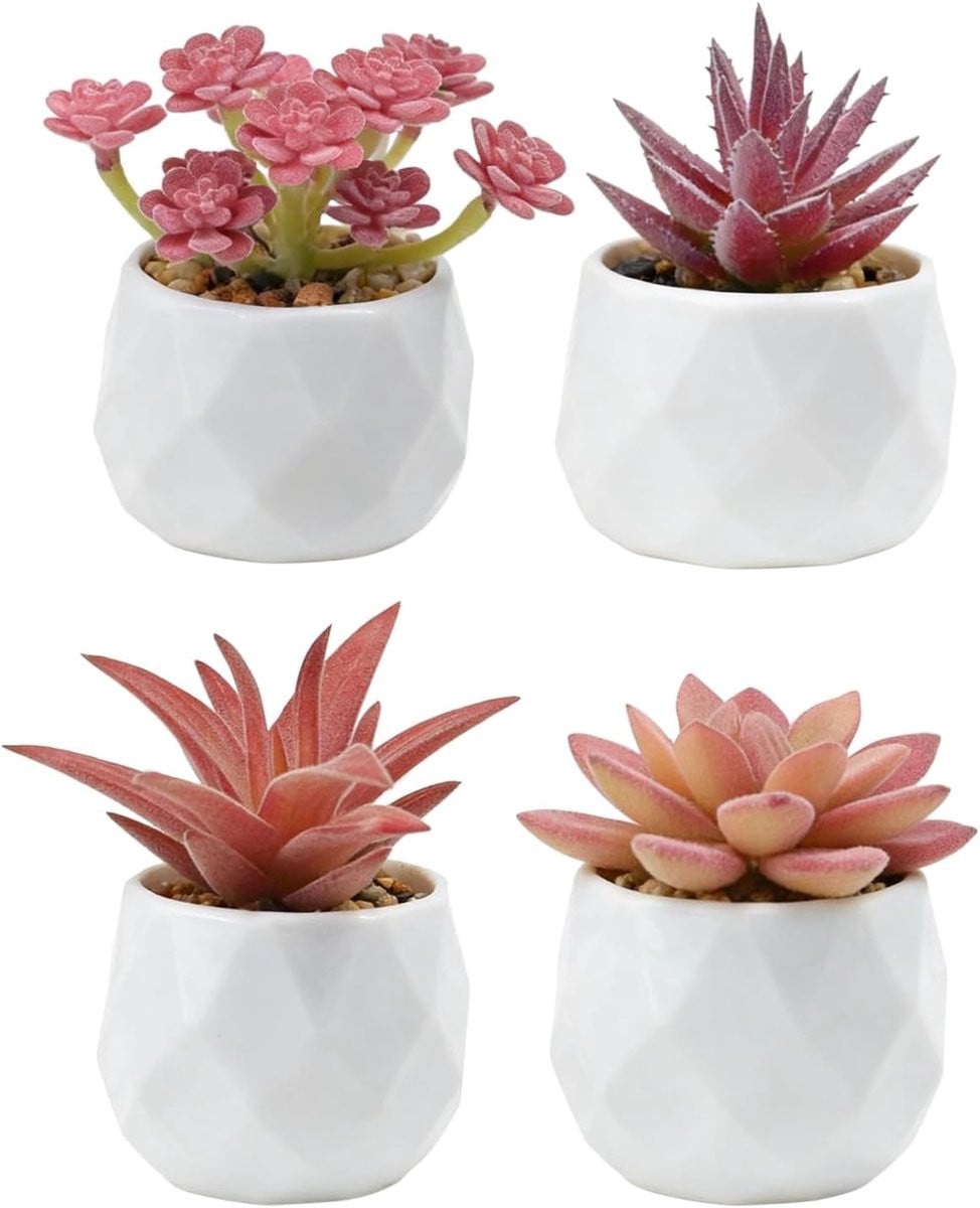 Set van 4 groene kunstplanten in keramische potten