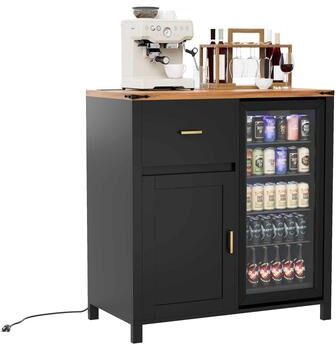 Garvee Coffee Bar Cabinet with Power Outlet, Farmhouse Wine Cabinet with Drawer & Door, USB Charging Station for Living Room