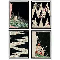 POSTER Set mit 4 von Blättern dunkle Töne japanischen Magazins Shin Bijutsukai A4 Rahmenlos