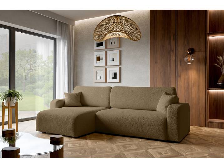 Ecksofa mit Schlaffunktion Typ A Braun Teddystoff Quila 272cm Longchair beidseitig montierbar mit Schlaffunktion Modern