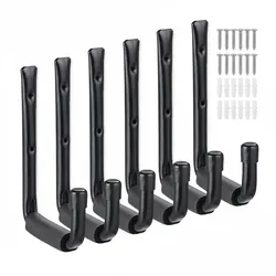 Relaxdays Wandhaken 6er Set, bis 40 kg, Haken Garage, Werkstatt, Keller, Stahl & Schaumstoff, Schwerlasthaken, schwarz