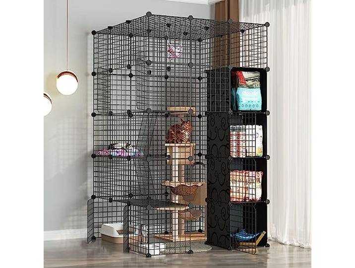 Laufstall für Kleintiere Laufstall für Katzen - Katzenkäfig, Hundekäfige, Haustierkäfige für Katzen, DIY-Laufstall für Haustiere, Trainingshof-Zaunkäfig mit Tür für kleine Haustiere (Größe: