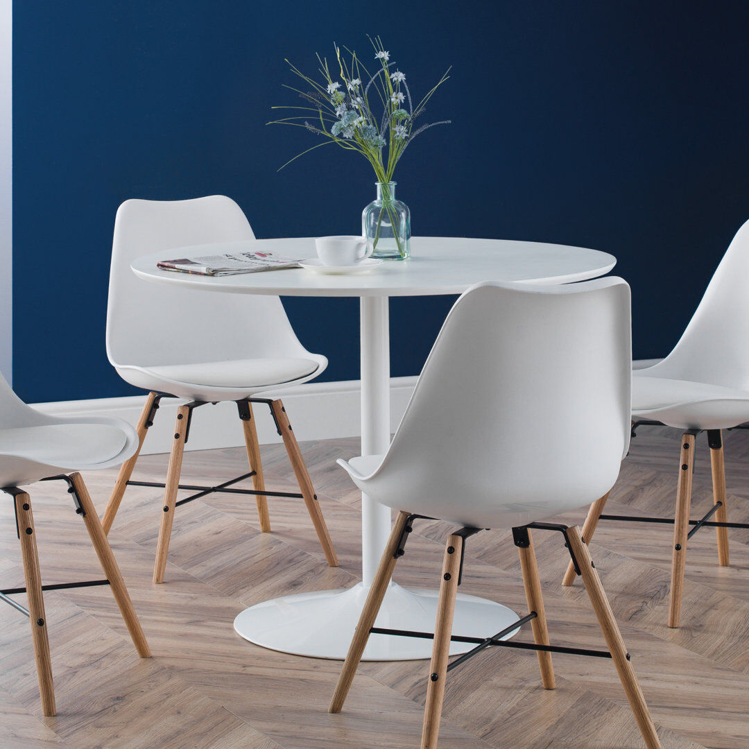 Ebern Designs Aarshi Round Dining Table with Steel Base White