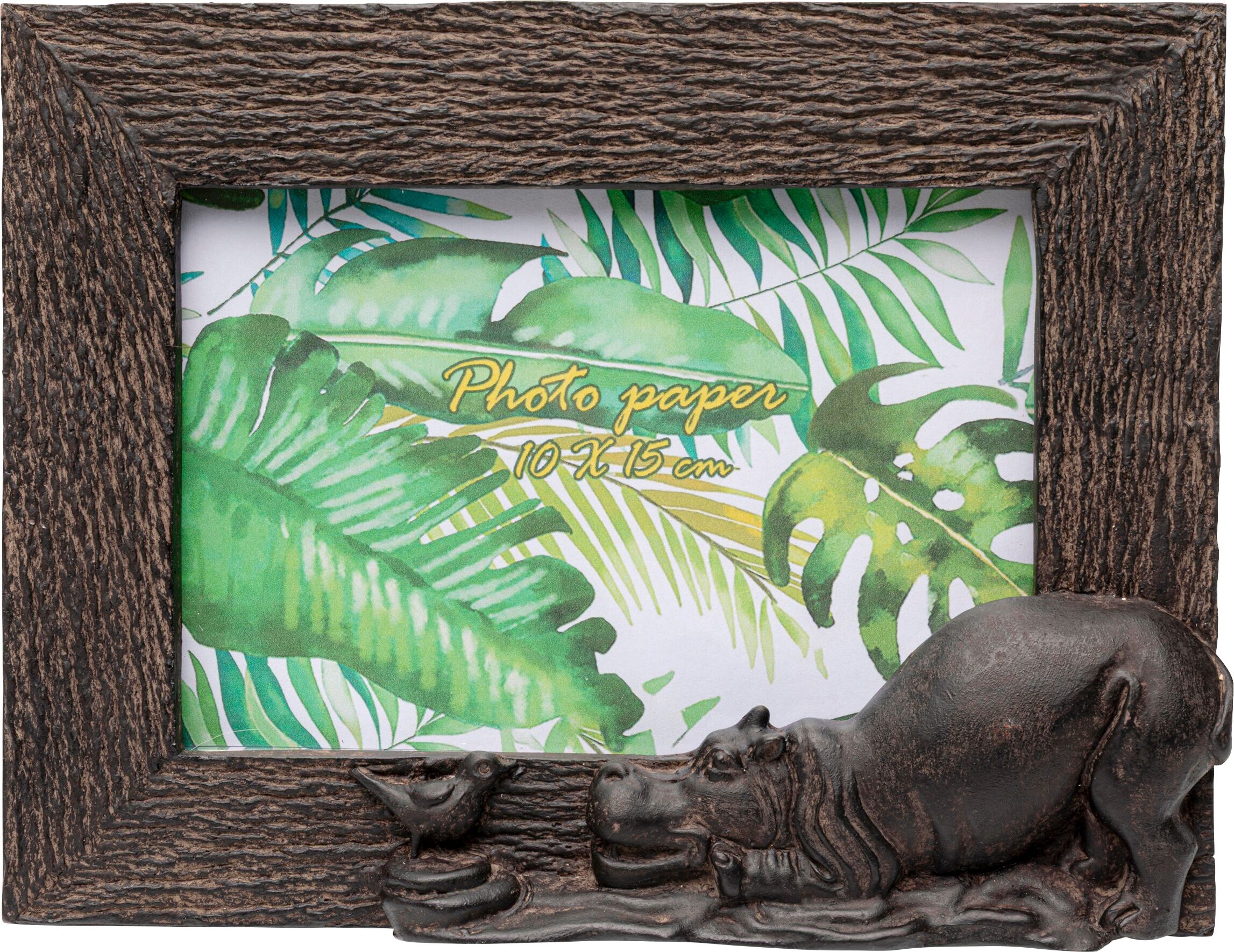 Bilderrahmen KARE DESIGN "Safari 15x10cm", braun (schwarz), B:21cm H:16cm T:3cm, Polyresin, Bilderrahmen, Bilderrahmen, Elefant oder Hippo