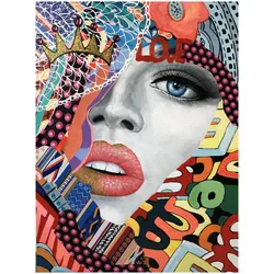La Casa »Popart Lady Kussmund und Krone« Ölbild handbemalt auf Leinwand