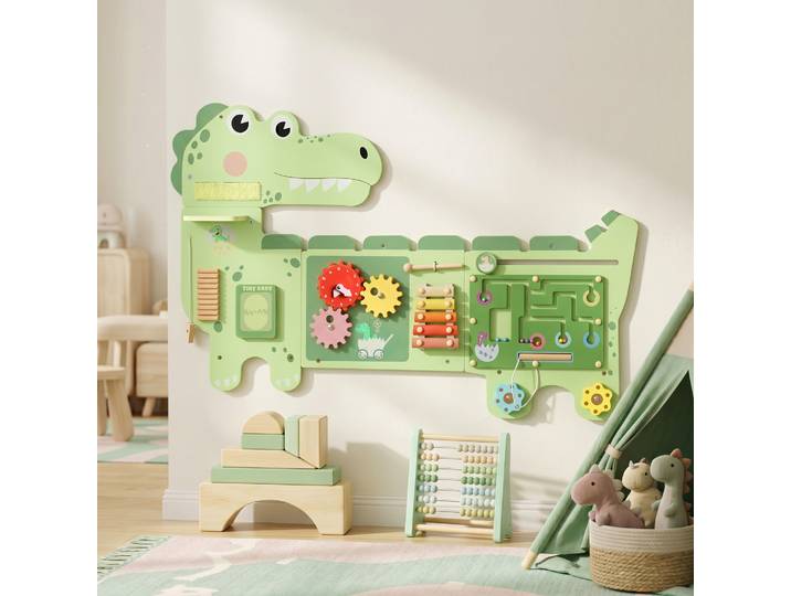 AIYAPLAY Busy Board Dinosaure Vert Tableau Motricité Murale 2-4 Ans
