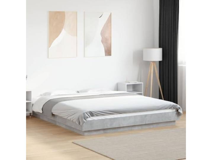 RJPLMFV Bettgestell, Betongrau, 150 x 200 cm, ohne Matratze Langlebiges Holz, inklusive Latten, modernes Design, Lattenrost