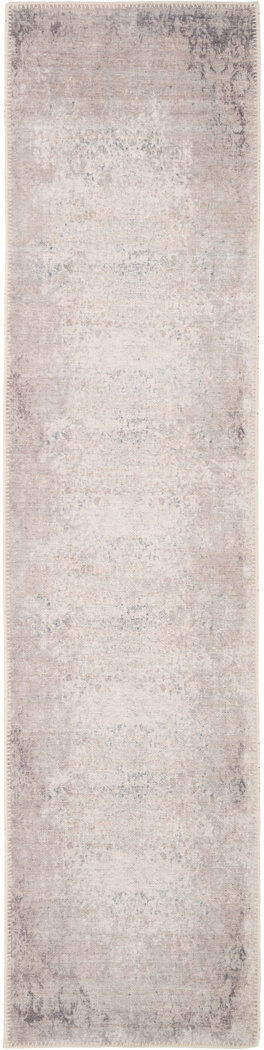 Kukoon Machine Washable Grey Beige Faded Vintage Style Distressed Living Room Area Rug Beige Runner 60 x 240 cm