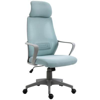 Vinsetto Verstellbarer Bürostuhl mit Netzrücken, Kopfstütze, Armlehnen, Lendenstütze & Drehrollen – Blau, 120 kg Tragkraft, 64x55x116–126 cm