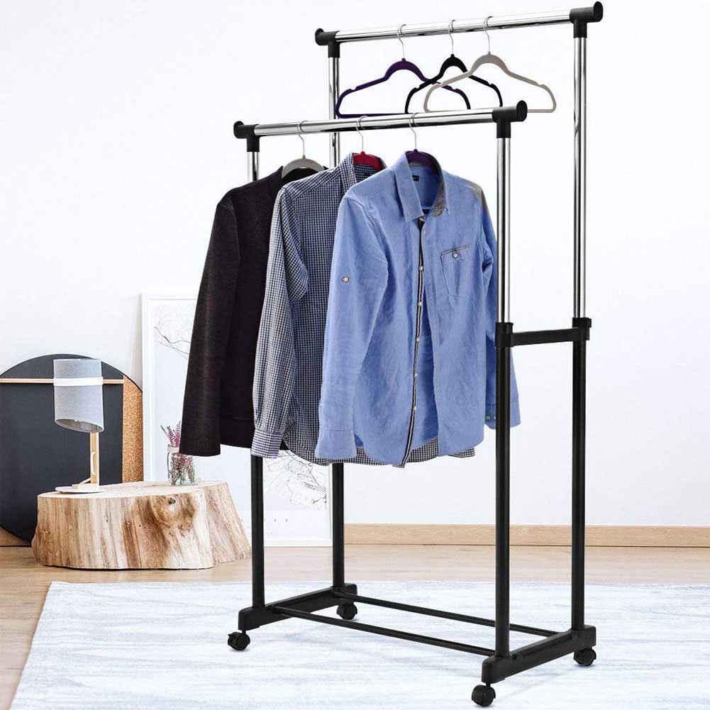 giordanoshop Stand Appendiabiti Doppio con Ruote Stender Regolabile in Altezza 80x40x160cm...