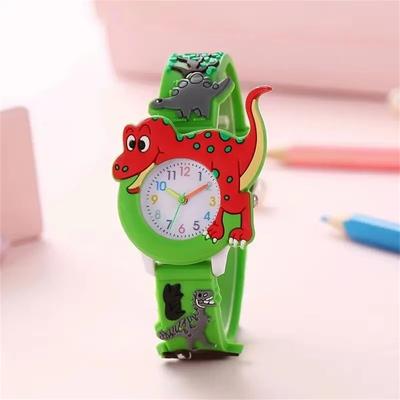 Tiny Tots Teens Trends 3D Dinosaur Kids Cartoon Silicone Quartz Watch For Students green