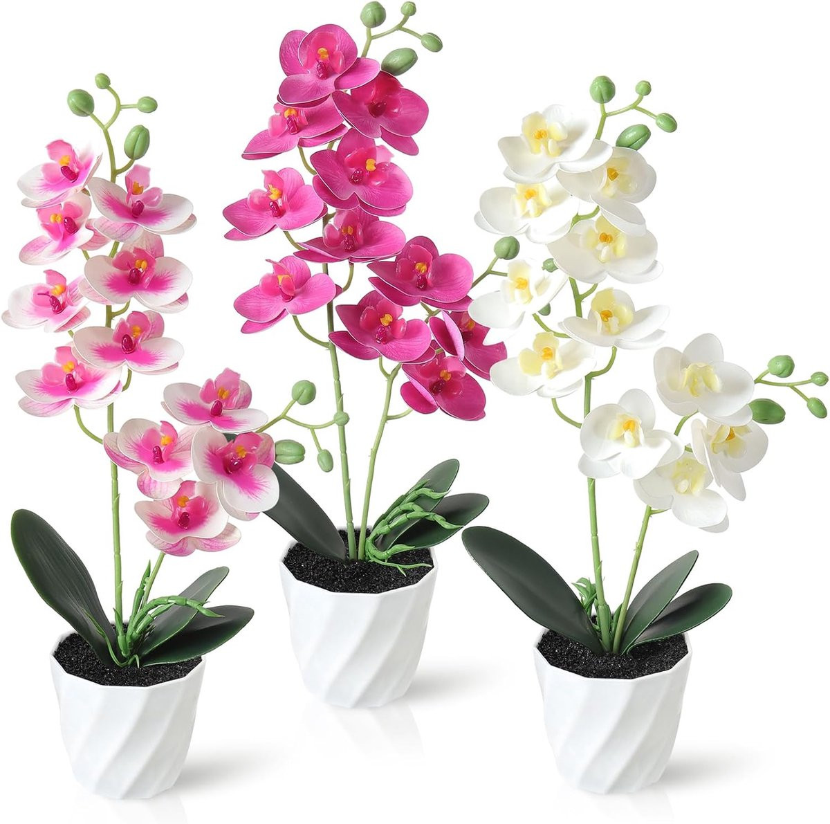 Kunstbloemen Orchidee 38cm - Faux Potplant in Witte Pot - Elegante Binnendecoratie