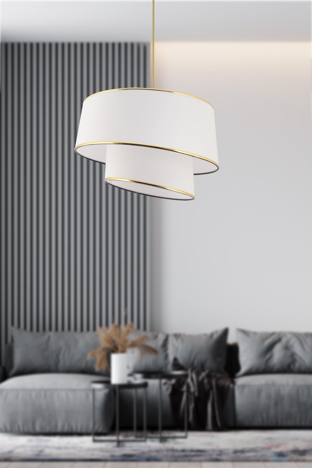 Opviq Barette Hanglamp - Wit en Goud - Metalen behuizing - 32 x 32 x 70 cm