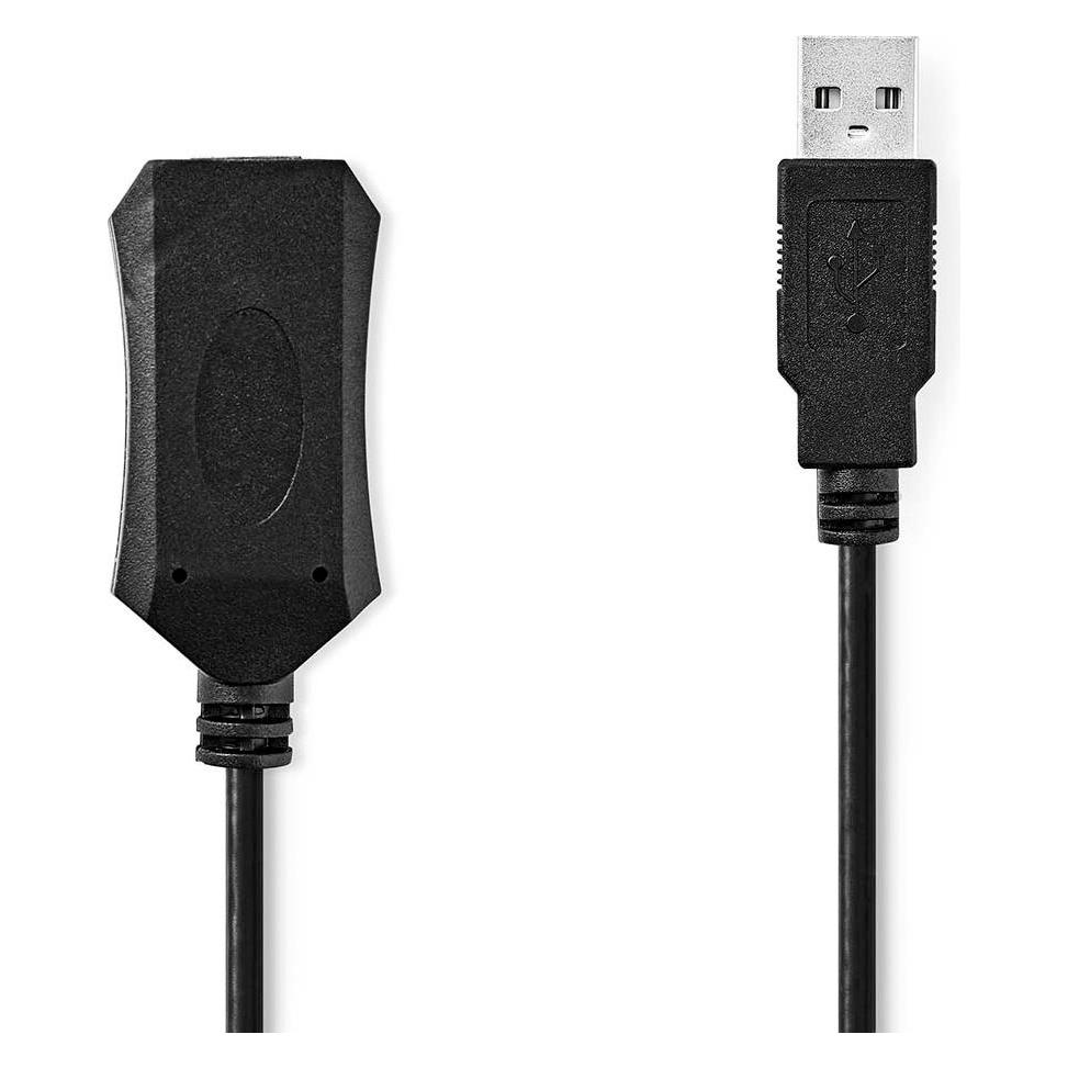 Nedis Aktive USB-Kabel | USB 2.0 | USB-A Stecker | USB-A Buchse | 480 Mbps | 5.00 m | Rund | Vernick (5 m, USB 2.0) (CCGL60EXTBK50)