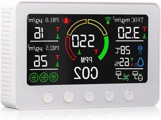 WAN Luchtkwaliteitsmonitor - 6-in-1 CO2-meter en vochtigheidssensor - B/D/H: 18 x 12 x 4 cm
