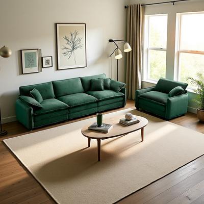 ZWYO HOSIMU Corduroy Mid-Century Modern Sofa Set with 6 Pillows and Memory Foam Cushions (4-Seater)