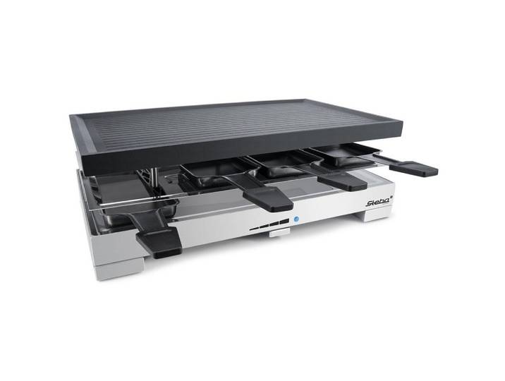 Steba Raclette Premium Guß-Raclette RC 68, 8 Raclettepfännchen, 1200,00 W, antihaftbeschichtete Grillplatte, für 8 Personen, Edelstahl, schwarz
