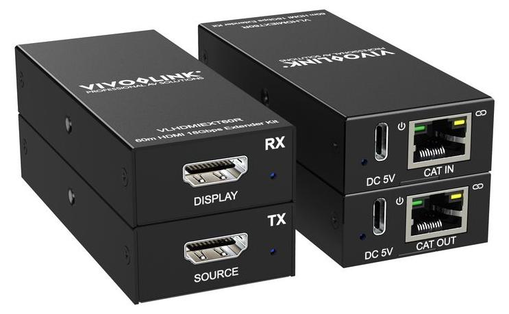 Vivolink VLHDMIEXT60, 4096 x 2160 Pixel, AV-Sender & -Empfänger, 60 m, Kabelgebunden, Schwarz