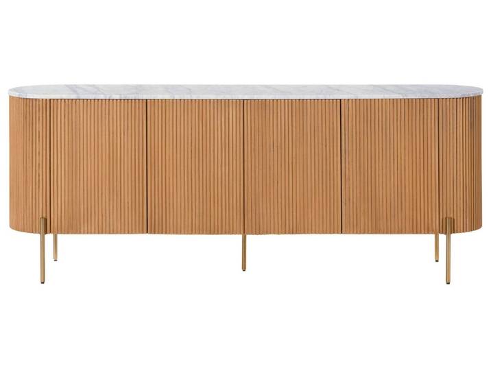 Sideboard Mango 200x40x76 natur lackiert / Marmor weiß BARCELONA #502