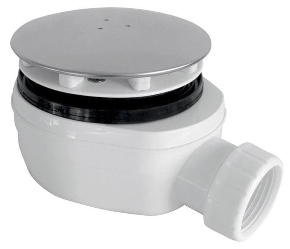 HAK Gelco douchebak sifon laag model met gepolijst roestvrij stalen afdekking, diameter 90mm, DN40
