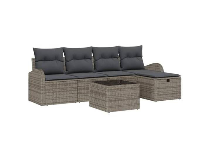 HEFZGDB Modulares Sofa Set mit Stauraumfächern und Kissen in Grau aus Poly-Rattan – Sitzgarnitur für Garten und Terrasse – Set Freizeitmöbel mit pulverbeschichtetem Stahlrahmen