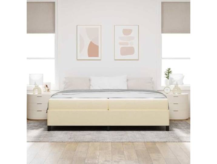 KTHLBRH Boxspringbett mit Matratze creme 200 x 200 cm Stoff Struktur aus Holz, Taschenfedern, Unterstützung 280 kg, mit Lattenrost