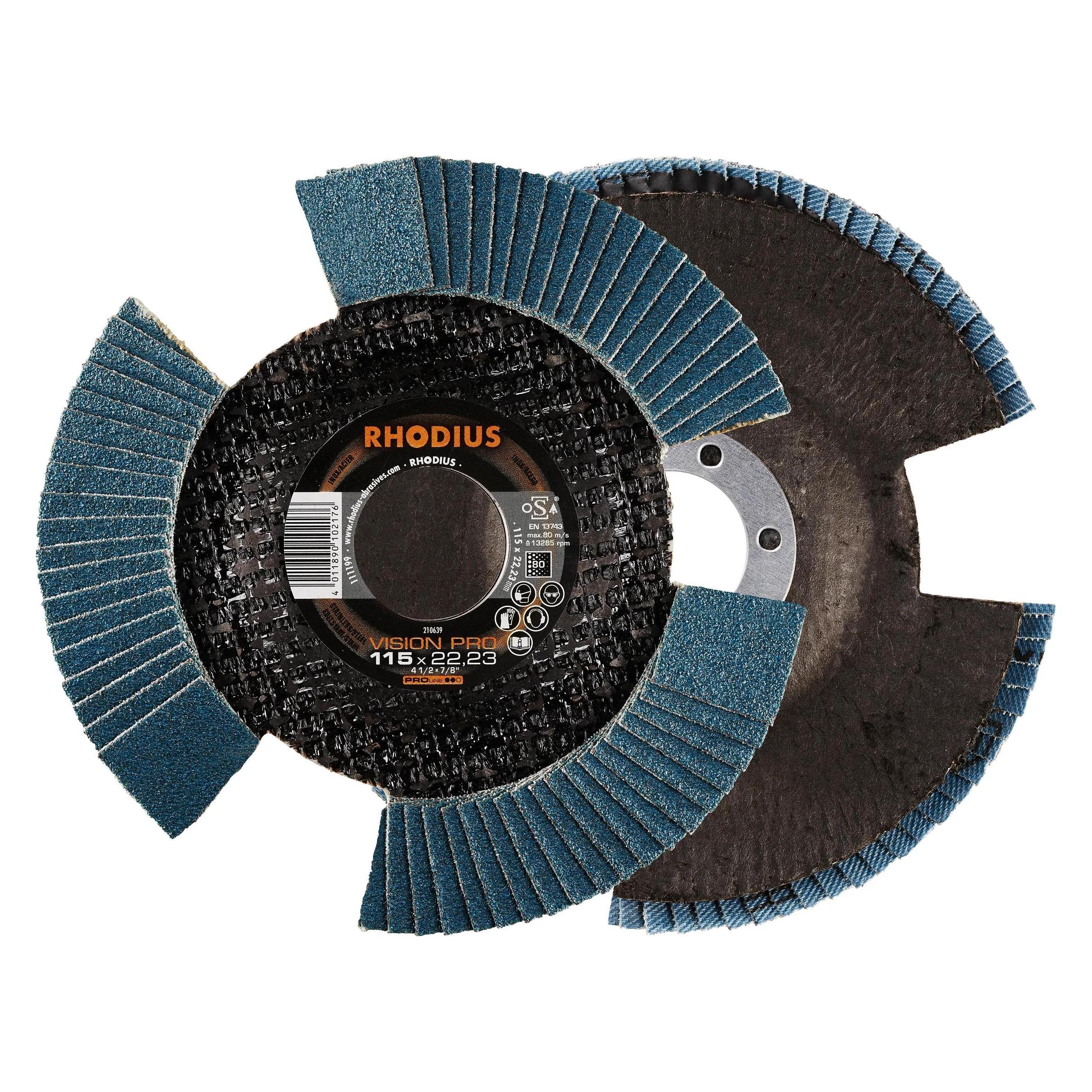 Rhodius Lamellenschleifscheibe VISION PRO | Ø 115 x 22,23mm schräg Korn 80 VPE: 10 (80) (64369164)