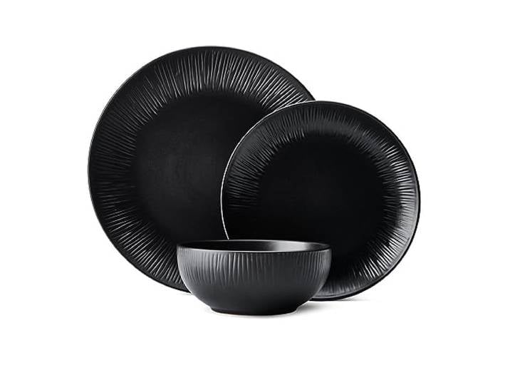 Mikasa Jardin Midnight Service de table 12 pièces\, service de table en grès pour 4 personnes avec assiettes à dîner\, assiettes d'accompagnement et bols\, noir