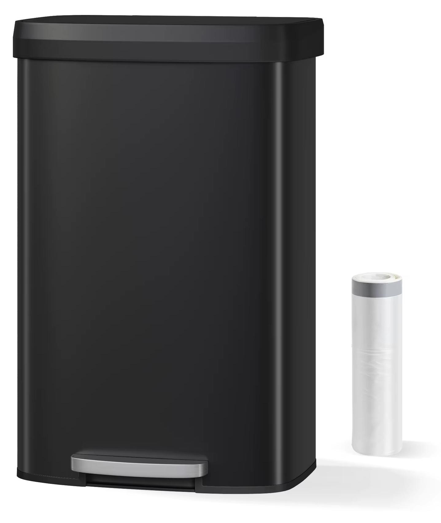 Küchenabfalleimer - Großer Treteimer - 80 l - Edelstahl - Soft-Close-Deckel - Geruchskontrolle - Fingerabdruckresistent - Schwarz