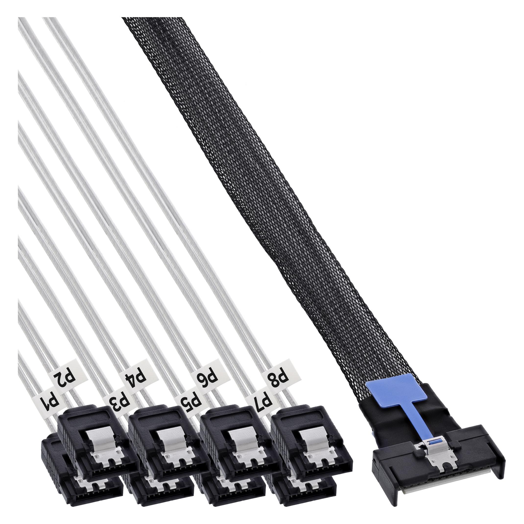 InLine MCIO x8 Breakout-Kabel auf 8x SATA, 0,5 m (50 cm, SATA) (27665A)