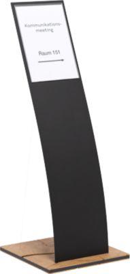 Infoständer, Segelform, für Dokumente bis A4, 360 x T 360 x H 960 mm, Hirnholz-Eiche/Acrylglas, schwarz-matt
