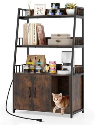 Hidden Cat Washroom Cabinet Litter Box Enclosure with Shelves