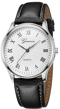 ModernMart Geneva Unisex Leather Watch Quartz Wristwatch Minimalist Casual Dress Watch black White