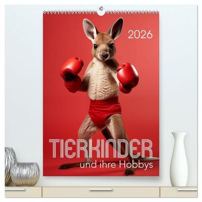 Tierkinder und ihre Hobbys (hochwertiger Premium Wandkalender 2026 DIN A2 hoch), Kunstdruck in Hochglanz