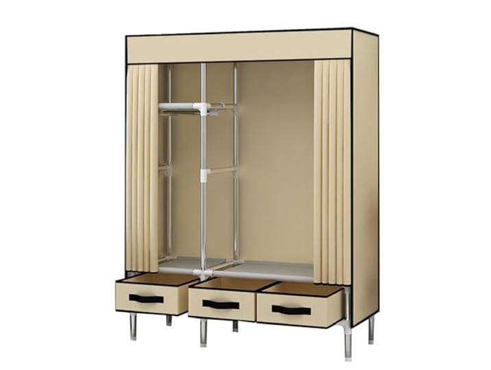 LigedamaiEU Tragbarer Kleiderschrank mit Abdeckung, Kleiderständer, Kleiderschränke Stabiler Stahlrahmen und Stoffbezug. Mit Hängestange(Khaki)